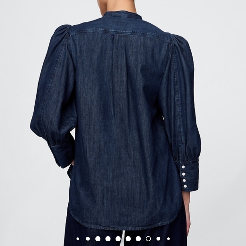 GAP Blue Button Down Shirt with Mandarin Collar and 3/4 Sleeves - Picture 2 of 10